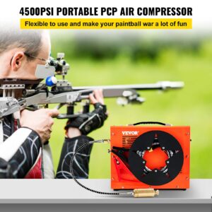 VEVOR PCP Air Compressor, Auto-stop Portable PCP Airgun Compressor, Powered by DC 12V Car or Home AC 110V/220V, 4500Psi/30Mpa w/Built-in Water/Oil Adapter & Cooling Fan for Paintball, Scuba, Air Rifle