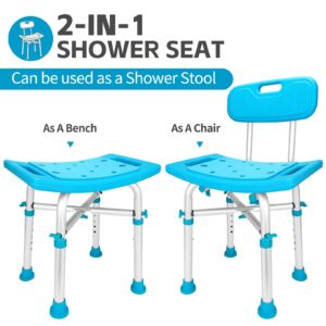 Gillion Heavy Duty Shower Chair with Back 500Lbs, 𝐅𝐫𝐞𝐞 𝐒𝐡𝐨𝐰𝐞𝐫 𝐒𝐜𝐫𝐮𝐛𝐛𝐞𝐫 𝐁𝐮𝐧𝐝𝐥𝐞𝐬, Tool-Free Bathtub Stool Shower Bench Seat with EVA Pad for Elderly Senior Handicap Disabled