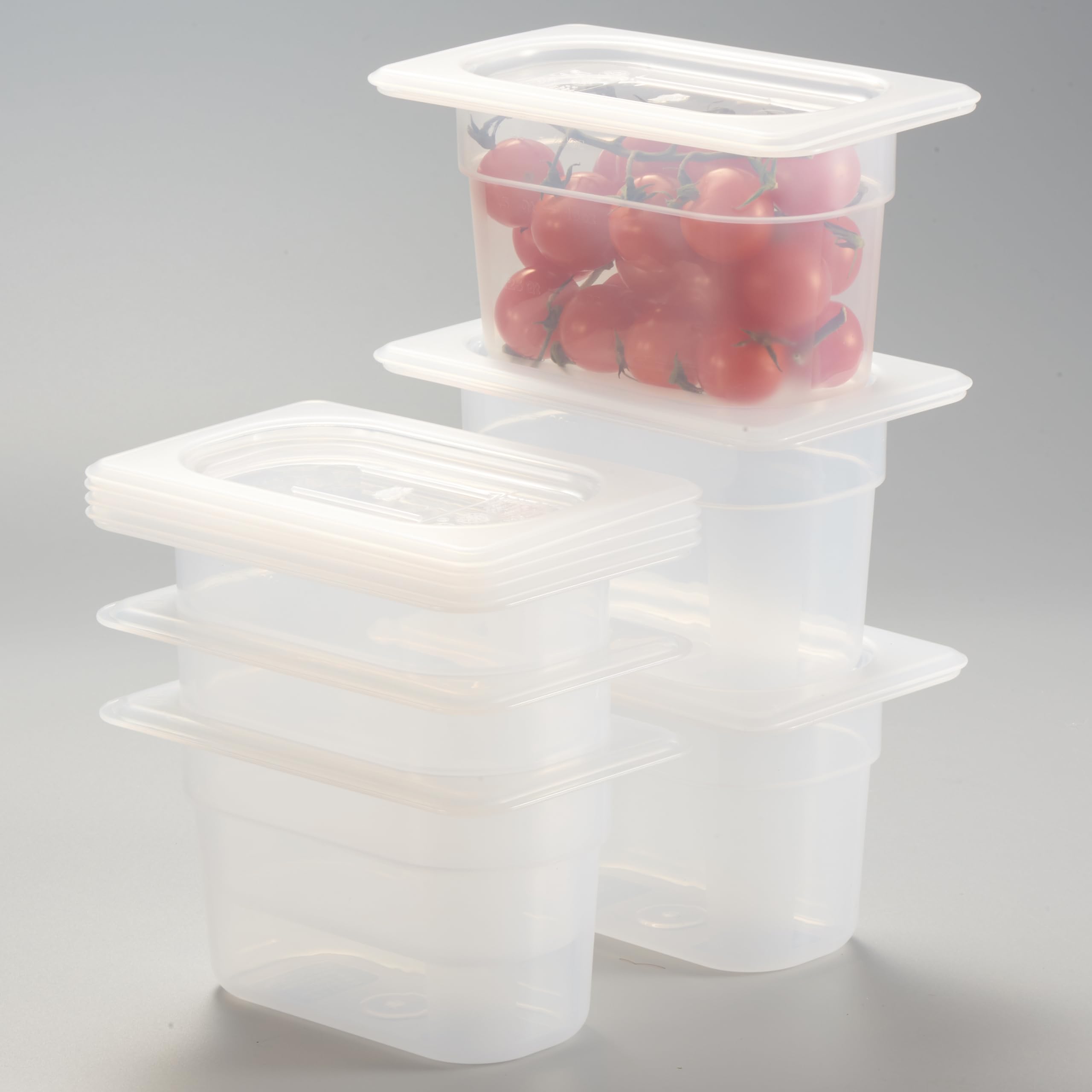 CURTA 6 Pack Translucent Food Pan with Lid, 1/9 Size 4" Deep NSF Listed Commercial-Grade Polypropylene Plastic