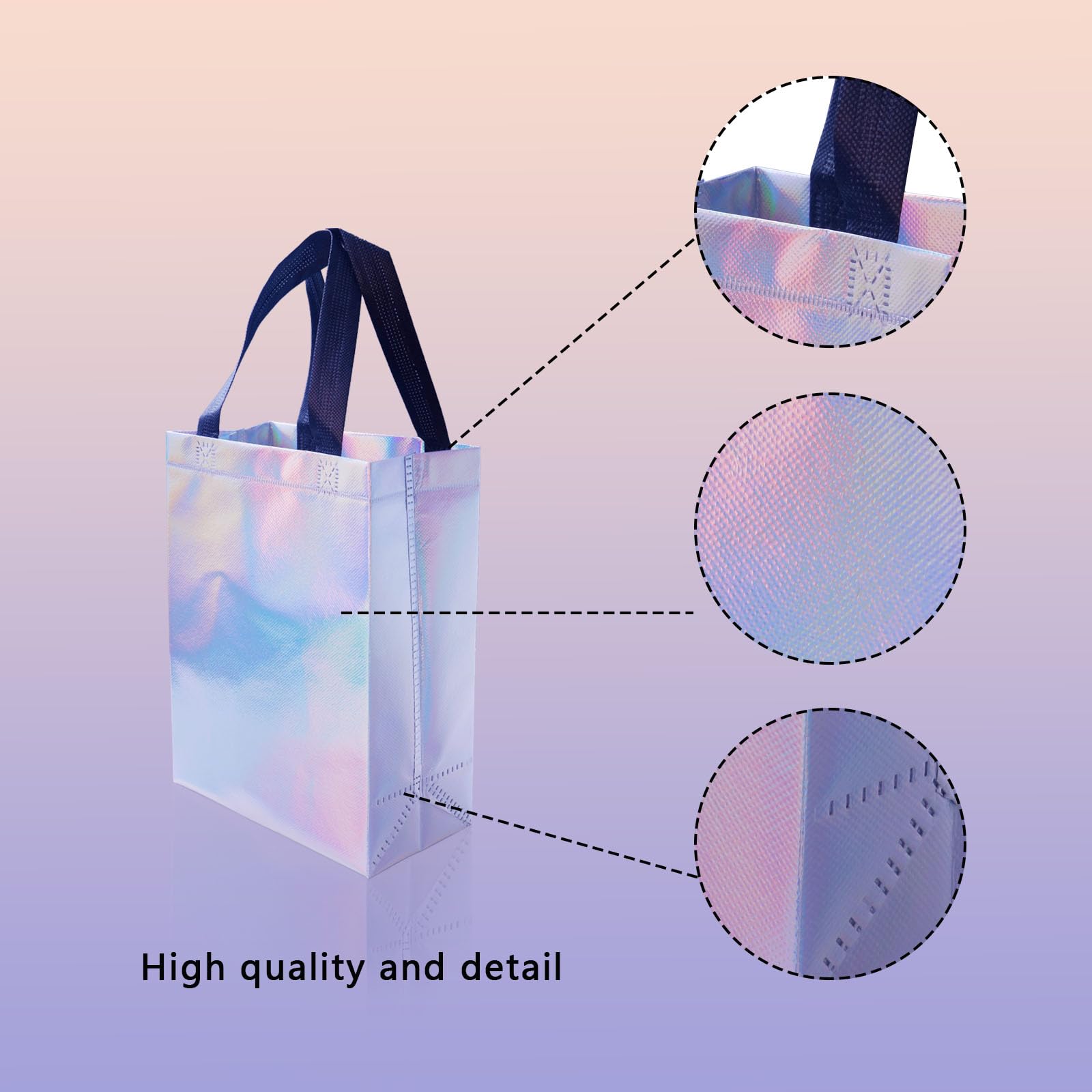 Abvsdu 12PCS Iridescent Gift Bags, 8x4x10 Inch Reusable Holographic Gift Bag with Handle - Perfect for Gift Bags, Birthday Gift Bags, Party Gift Bags