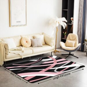 Feelyou Pink Black Grey White Living Room Rugs for Girls Kids Area Rug 3x5 Stripes Accent Rugative Geometric Indoor Floor Mat Modern Striped Art Decorative Rug