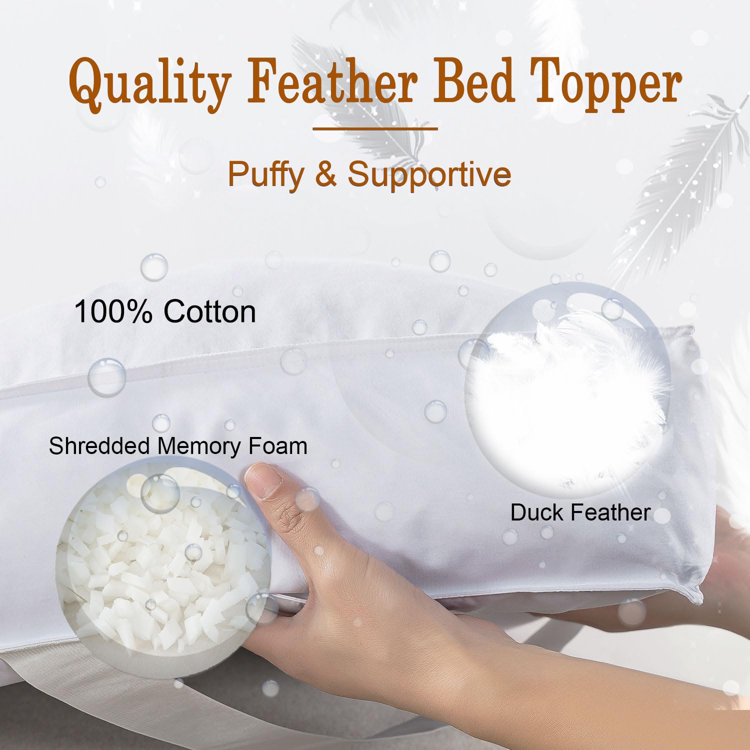 WhatsBedding 5 Inch Duck Feather Bed Queen Size, 100% Cotton Extra Thick Mattress Topper, Overfilled Pillow Top, Hotel Collection Mattress Topper, 60x80 in, 17LB