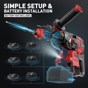 Rotary Hammer Drill For Milwaukee 18V: 1" SDS Plus Brushless Rotary Hammer - Safety Clutch 4 Application Modes Fastest Drilling For Concrete Tile Wood Wall Including 4 Drill Bits(Battery not included)