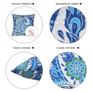 JASEN Outdoor Pillow Covers 18x18 Waterproof Set of 2, Paisley Outside Pillow Covers, Decorative Throw Pillow Cover for Patio Furniture White (No Inserts)