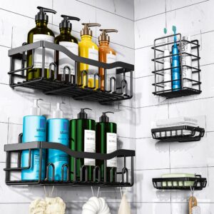 shower caddy adhesive shower organizer for bathroom storage organization, 5 pack shower shelves no drilling, rustproof stainless steel home & kitchen decor, wall hanging, rv accessories, black