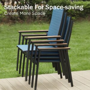 PHI VILLA Outdoor Stackable Dining Chairs Set of 2（Blue,Lightweight Aluminum Frame with Textilene Fabric & Wider Armrest,Easy to Store,Patio Chairs for Garden,Lawn