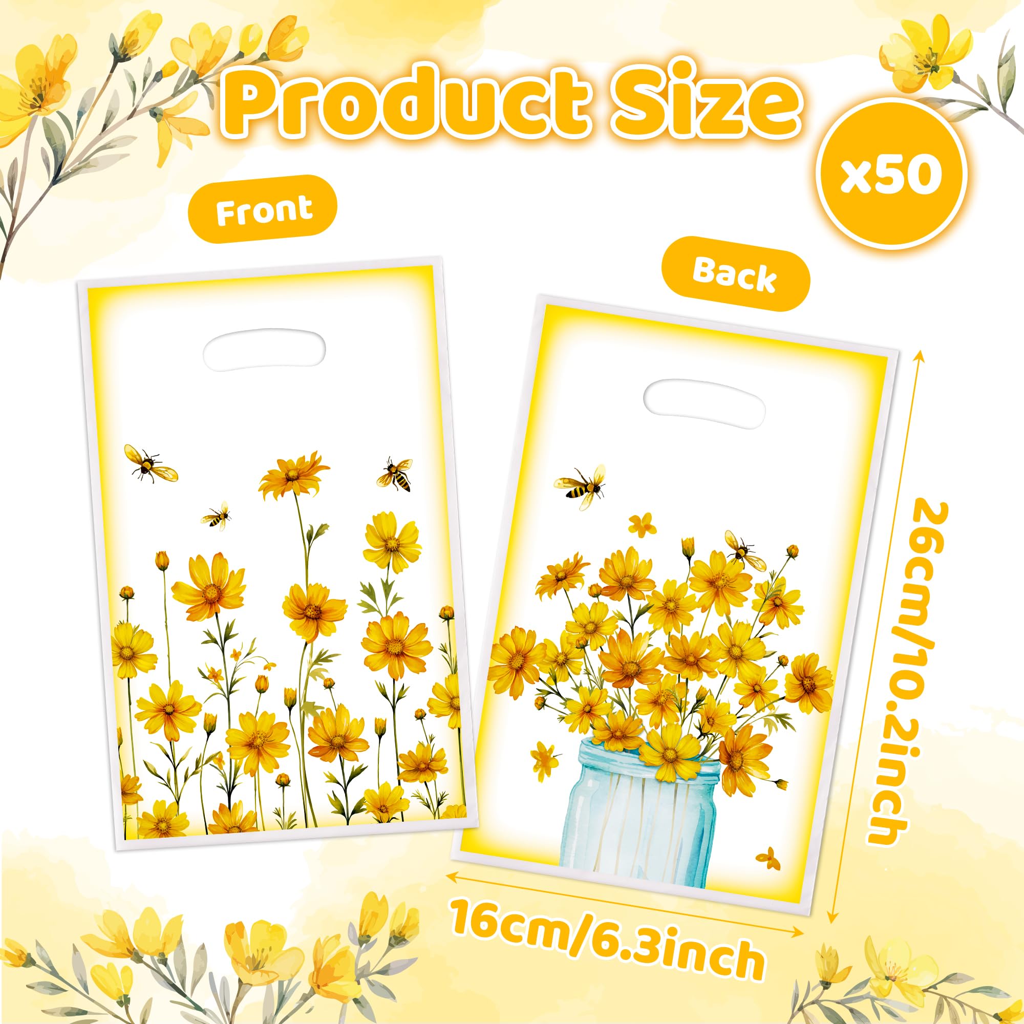 ArianQicult Wildflower Party Favor Bags 50Pcs Daisy Summer Party Gift Bags Wild One Yellow Goody Candy Treat Bags Baby in Bloom Party Decoration Supplies for Baby Shower Birthday Party Wedding