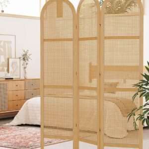 Svimi Room Dividers and Folding Privacy Screens, 5.6 Ft Double Hinged Rattan Partition Freestanding Wall Room Divider for Home - 3 Panels (Natural)