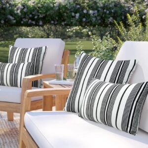 Black and White Striped Outdoor Pillow Cover, Outdoor Pillow Covers 18x18 Waterproof Set of 2, Decorative Throw Pillow Cover for Outside Patio Furniture Garden (No Inserts)