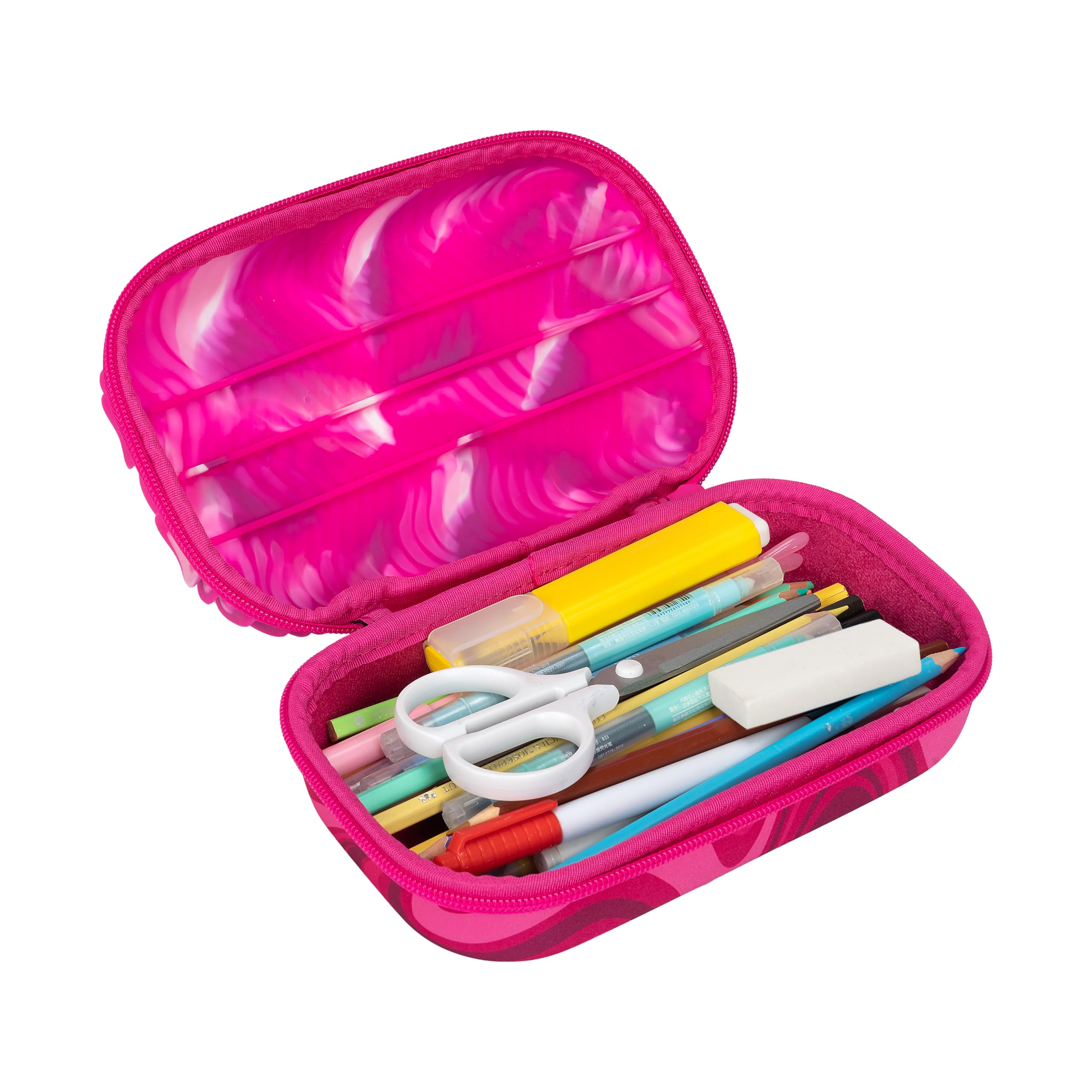 ZIPIT Wavy Pencil Box for Girls | Fidget Box | Silicon Sensory Case | Large Capacity Pencil Case (Pink)