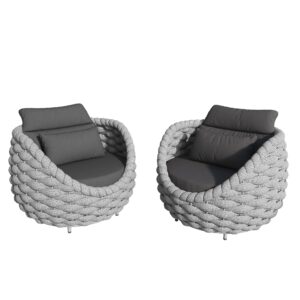 TWT 2 Pieces Patio Furniture Aluminum Armchair, All-Weather Outdoor Single Sofa, Metal Outdoor Chair with Dark Grey Cushions