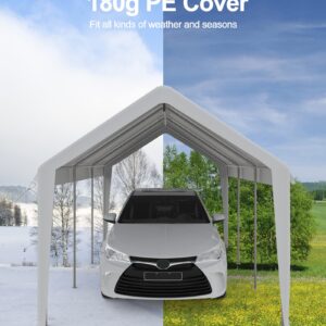 DEXSO 13'x20' Heavy Duty Carport Canopy, Portable Garage with Reinforced Frame, for Full-Size Pickup, Bass Boat, and Equipment, White