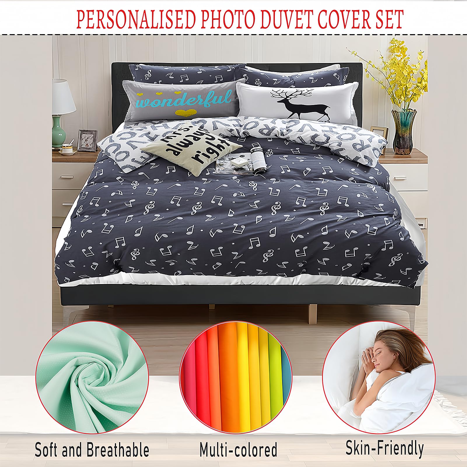 Ewzokiy Custom Duvet Cover Set 1 Comforter Cover with 2 Pillowcases,Personalized King Duvet Cover with Picture/Text/Logo,Customized Bedding Sets for Kids,Birthday,Valentine's Day Gift