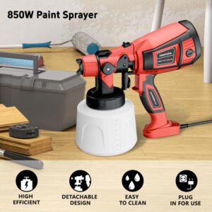 CasaCulina 850W HVLP Paint Sprayer, 1400ml Large Container Spray Paint Gun, 4 Nozzles, 3 Patterns and Filter, Electric Paint Sprayer for Painting Furniture Cabinets Fence Walls Door DIY Projects, Red