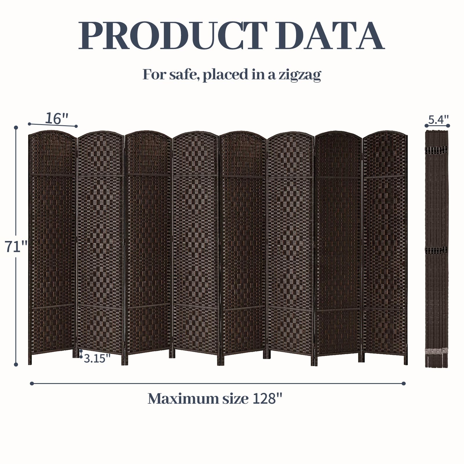 HALLYBEE Room Divider, Room Dividers and Folding Privacy Screens Privacy Screen, Divider for Room Separation Partition Room Dividers, 16" Folding Panel Screen 6FT Room Divider Wall 8 Panel, Dark Mocha