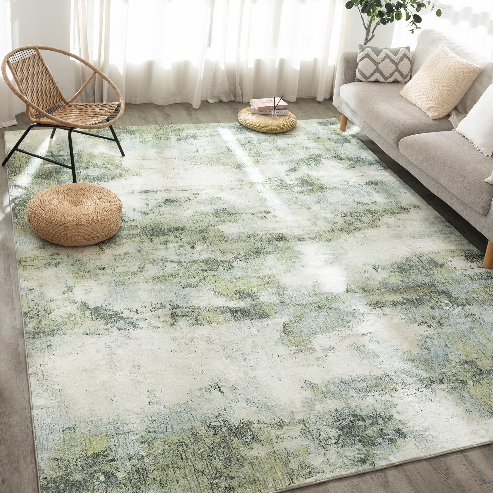 UMINEUX Living Room Rug 9'x12' Large Washable Area Rug with Anti-Slip Rubber Backing, Modern Abstract Low Pile Rugs, Ultra Soft & Thin, Non-Slip, Stain Resistant for Dining Room Bedroom Home Decor