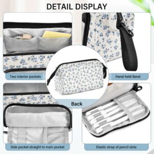 Fisyme Floral Blue Flowers Pencil Case Large Capacity Pencil Pouch Pen Bags Box Big Makeup Pencil Case Organizer