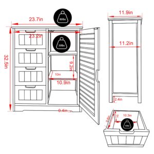 Yardenaler Bamboo Bathroom Storage Cabinet with 4 Drawers & 2 Removable Shelves, Freestanding Storage Organizer Multifunctional for Living Room, Bedroom, Natural