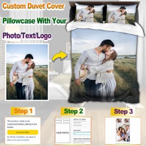 Ewzokiy Custom Duvet Cover Set 1 Comforter Cover with 2 Pillowcases,Personalized King Duvet Cover with Picture/Text/Logo,Customized Bedding Sets for Kids,Birthday,Valentine's Day Gift