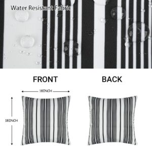 Black and White Striped Outdoor Pillow Cover, Outdoor Pillow Covers 18x18 Waterproof Set of 2, Decorative Throw Pillow Cover for Outside Patio Furniture Garden (No Inserts)