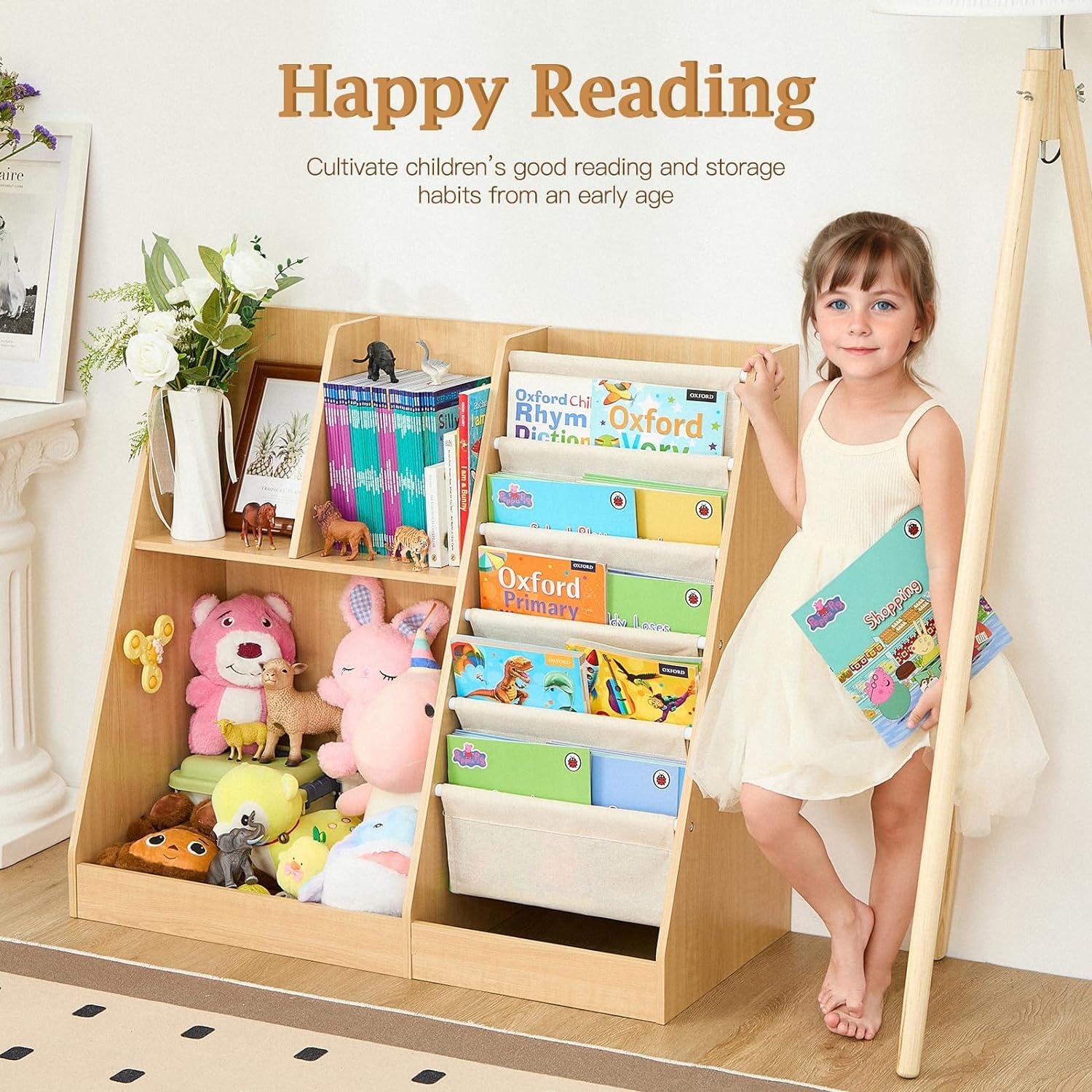 TROOPVILLE Kids Bookshelf and Toy Storage Organizer, Wooden Kids Book Shelf,Childrens Bookshelf, Bookcase for Kids Room,Nursery Bookcase for Kids, Children, Toddlers