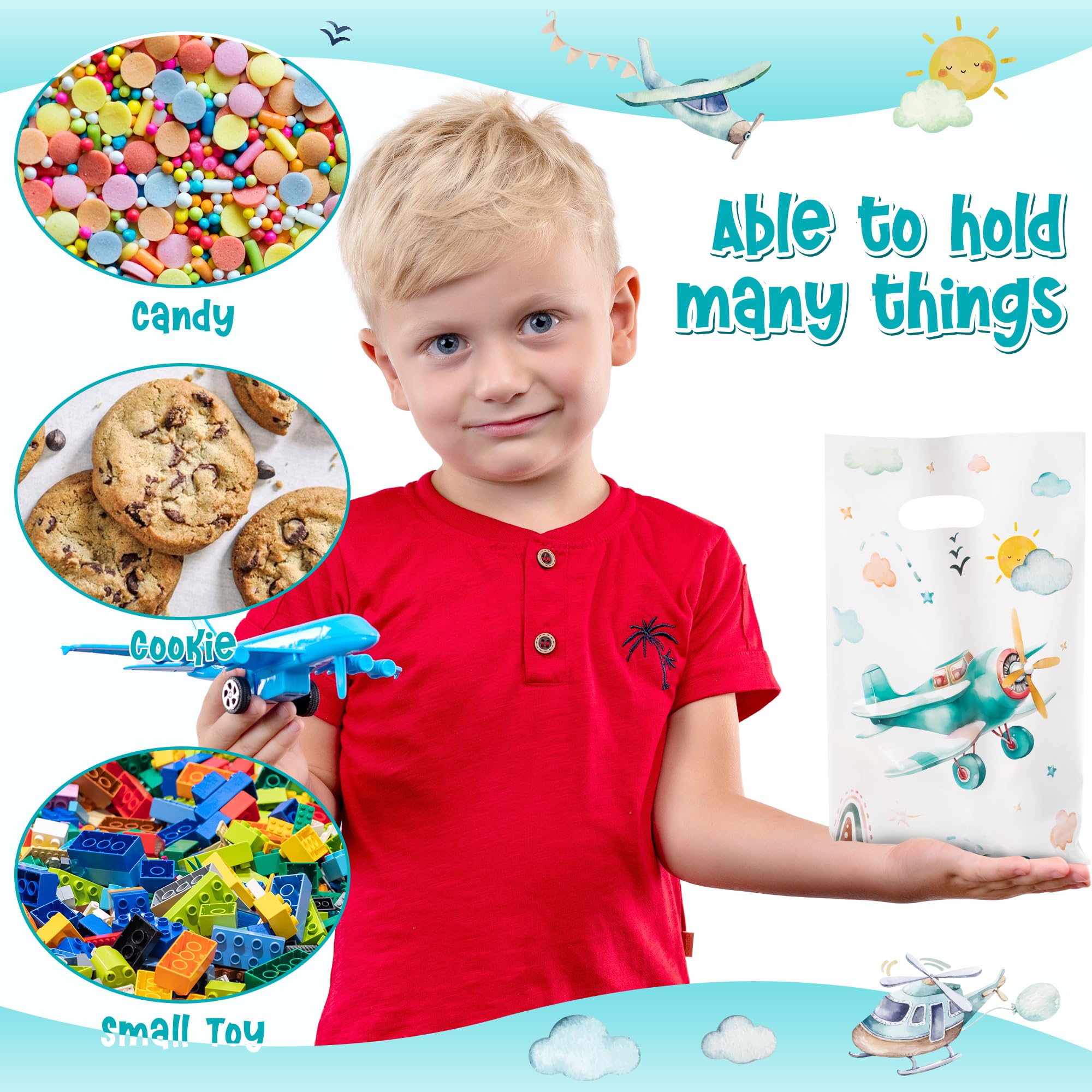 ArowlWesh Airplane Party Favor Bags - 50Pcs Plastic Boho Airplane Candy Treat Gift Bag with Handles Cute Snack Goodie Bags for Kids Boho Airplane Birthday Party Supplies Decor for Baby Shower Birthday