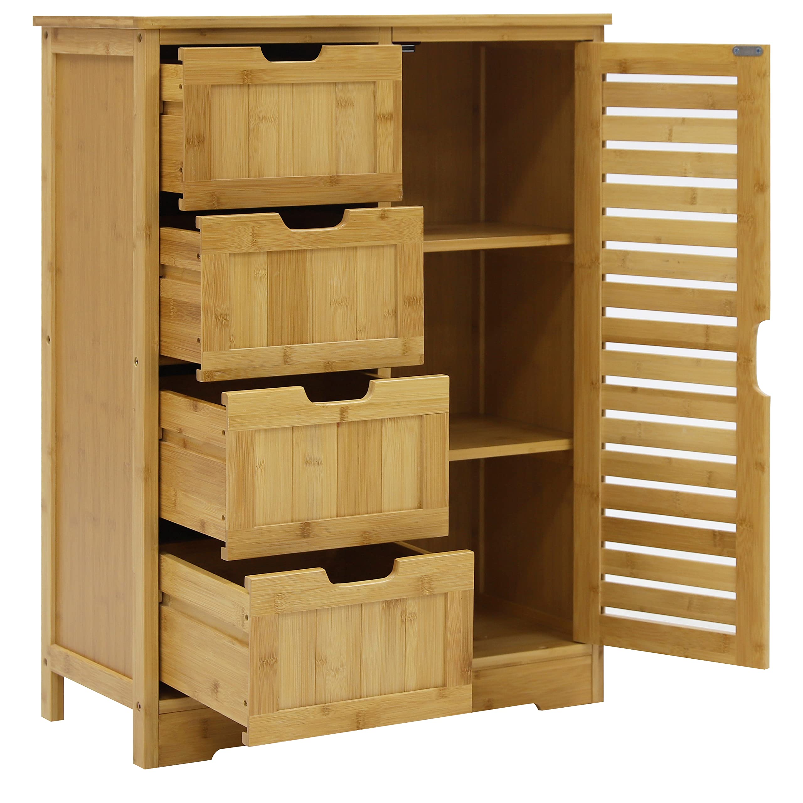 Yardenaler Bamboo Bathroom Storage Cabinet with 4 Drawers & 2 Removable Shelves, Freestanding Storage Organizer Multifunctional for Living Room, Bedroom, Natural