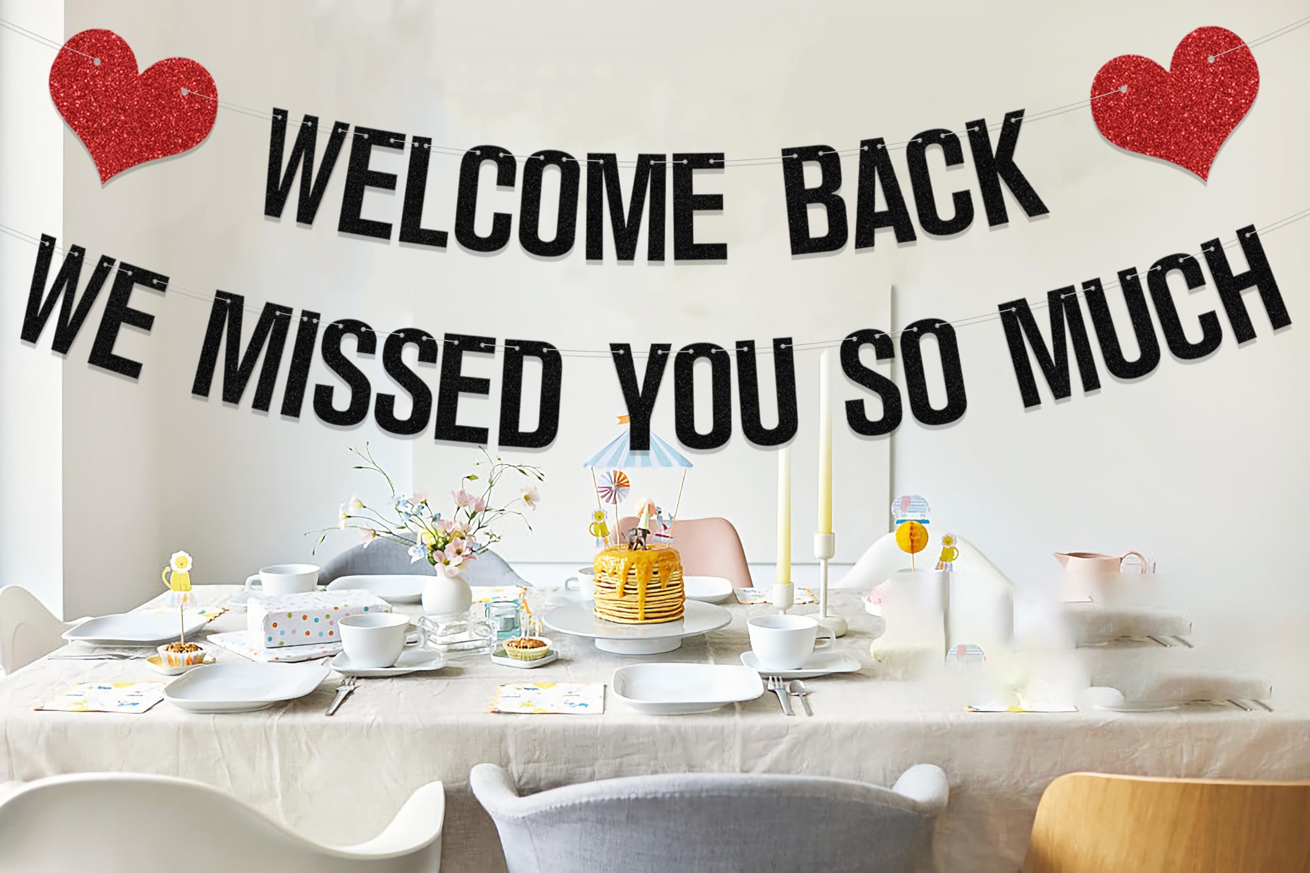 Welcome Back We Missed You So Much Banner, Welcome Back Family Party Decor, Welcome Home We Will Miss You Banner Decorations, Missed You So Much Banner Party Supplies Black Red