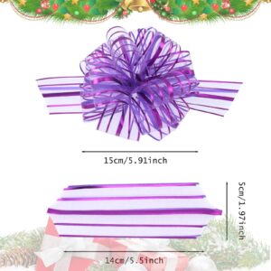 6 Pieces Pull Bow Large 6 Inch Organza Pull Bow Present Wrapping Pull Bow with Ribbon for Gift Wrapping Baskets Wedding (Purple)