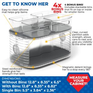 Mighty Susan Kitchen Organizer for Canned Goods: 2-Tiered Robust Turntable Organizer for Cabinet/Pantry. Steel Reinforced Holds Up To 30 lbs. Rotates 360° for Maximum Visibility. Includes 4 Bonus Bins