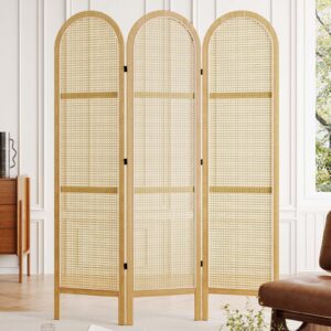 Svimi Room Dividers and Folding Privacy Screens, 5.6 Ft Double Hinged Rattan Partition Freestanding Wall Room Divider for Home - 3 Panels (Natural)