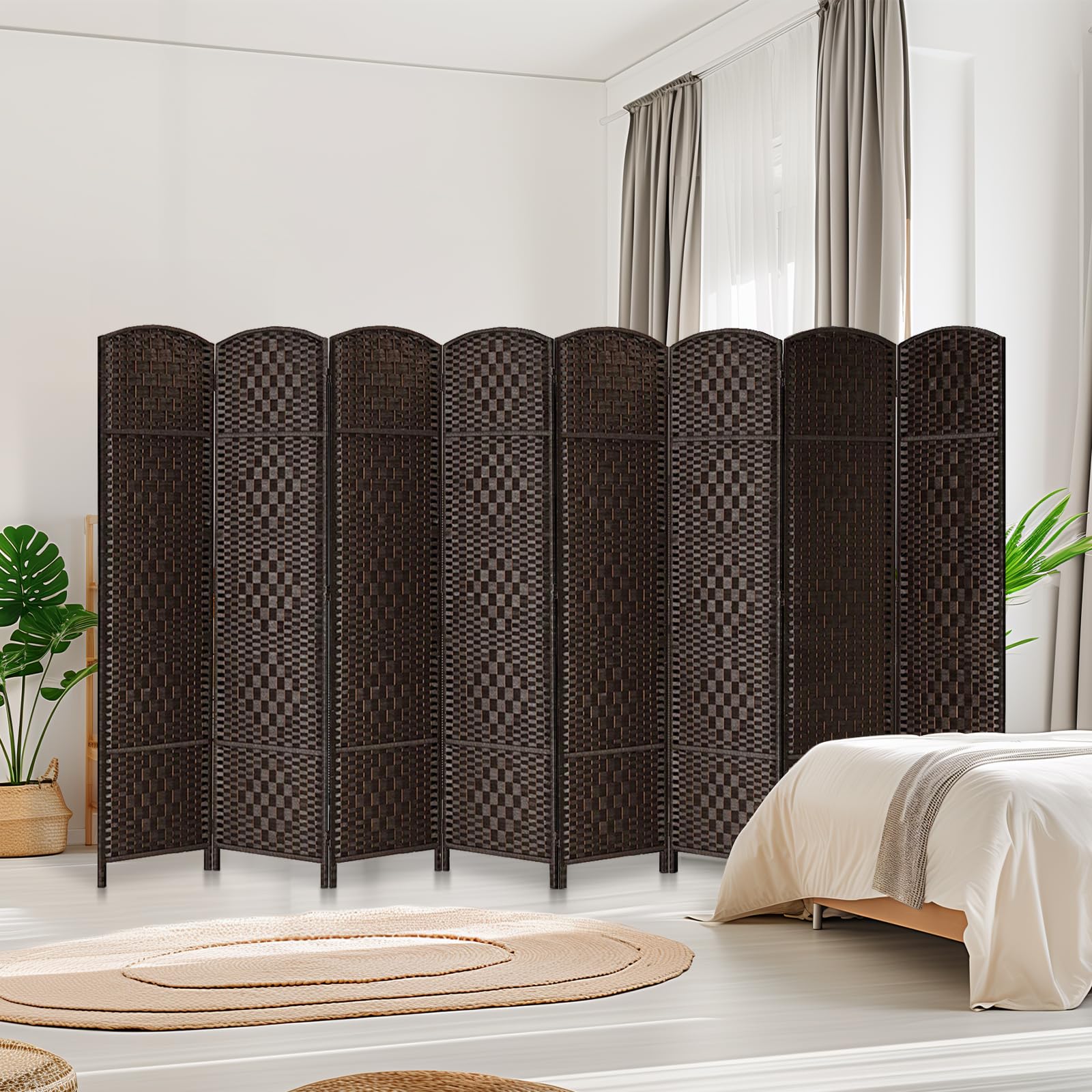 HALLYBEE Room Divider, Room Dividers and Folding Privacy Screens Privacy Screen, Divider for Room Separation Partition Room Dividers, 16" Folding Panel Screen 6FT Room Divider Wall 8 Panel, Dark Mocha