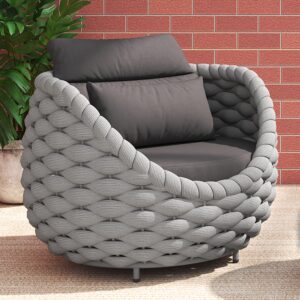 TWT 2 Pieces Patio Furniture Aluminum Armchair, All-Weather Outdoor Single Sofa, Metal Outdoor Chair with Dark Grey Cushions