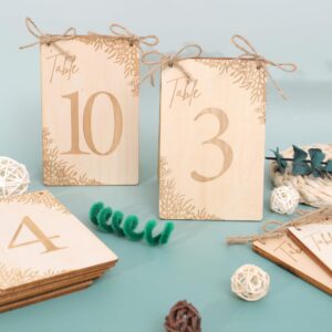 10 Pieces Rustic Wooden Table Numbers - 1-10 Wedding Table Decorations,Wooden Sign for Banquet Restaurant Party Decor,Wedding Reception Anniversary Baby Bridal Shower, Floral Theme Receptions