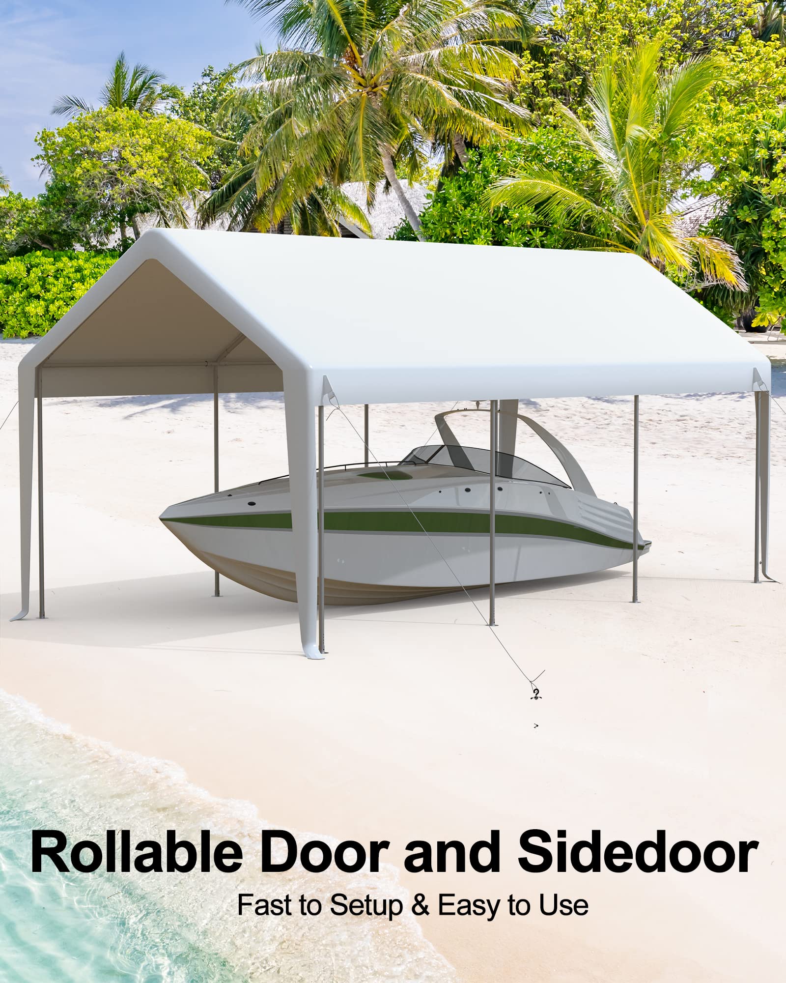 DEXSO 13'x20' Heavy Duty Carport Canopy, Portable Garage with Reinforced Frame, for Full-Size Pickup, Bass Boat, and Equipment, White