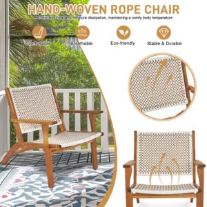 VINGLI Outdoor Lounge Chairs Acacia Wood with Woven Web Seat and Back,Outdoor Reclining Chair for Patio Lawn Garden Backyard Deck (1 Piece)