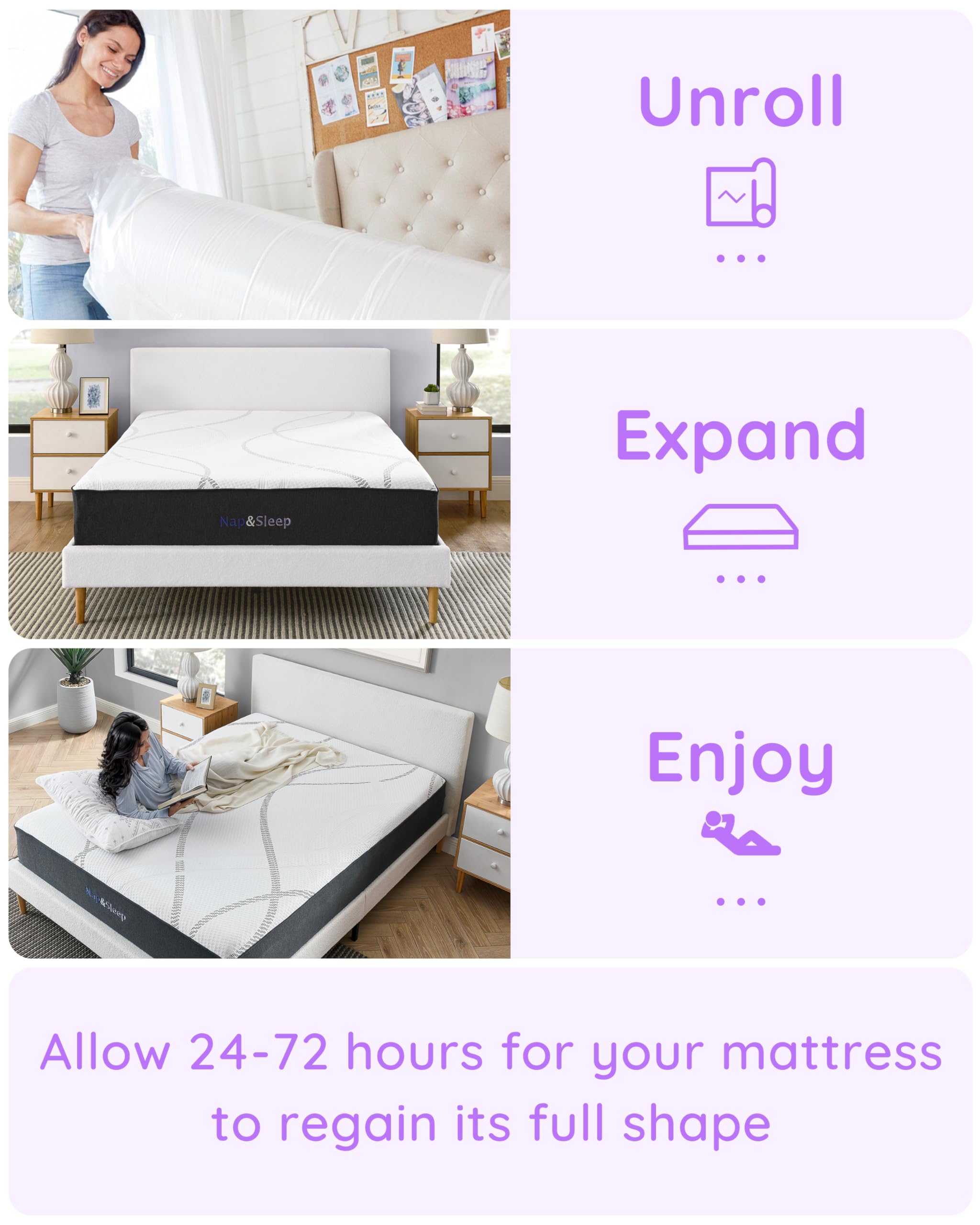 NAP&SLEEP Memory Foam Mattress - Lavender Infused with Cold Touch Cover, Medium Firm to Plush Feel, Helps with Sleep - Sizes Full, Queen, King, 10", 12", 14" (12" Medium, King (U.S. Standard))