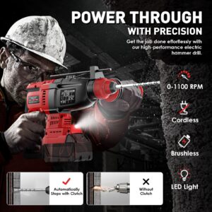 Rotary Hammer Drill For Milwaukee 18V: 1" SDS Plus Brushless Rotary Hammer - Safety Clutch 4 Application Modes Fastest Drilling For Concrete Tile Wood Wall Including 4 Drill Bits(Battery not included)