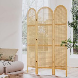 Svimi Room Dividers and Folding Privacy Screens, 5.6 Ft Double Hinged Rattan Partition Freestanding Wall Room Divider for Home - 3 Panels (Natural)