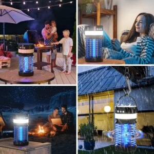 Solar Bug Zapper for Outdoor & Indoor,4200V Mosquito Zapper Waterproof Fly Trap,Portable Rechargeable Mosquito Killer with LED Light for Home,Kitchen,Backyard,Camping (Black-Blue)