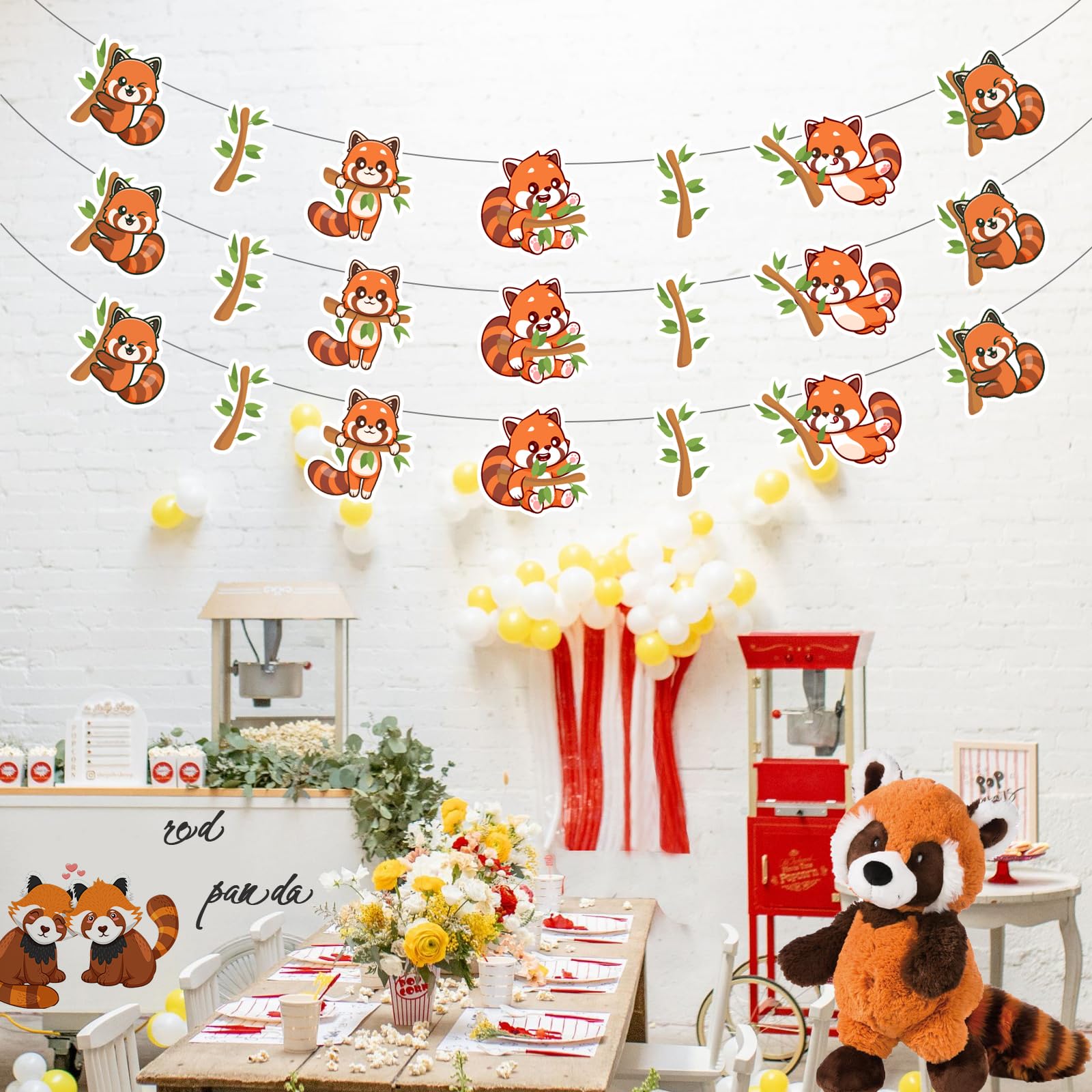 Sursurprise Red Panda Party Decorations, 3PCS Red Panda Banners, Red Panda Birthday Baby Shower Decorations Party Supplies