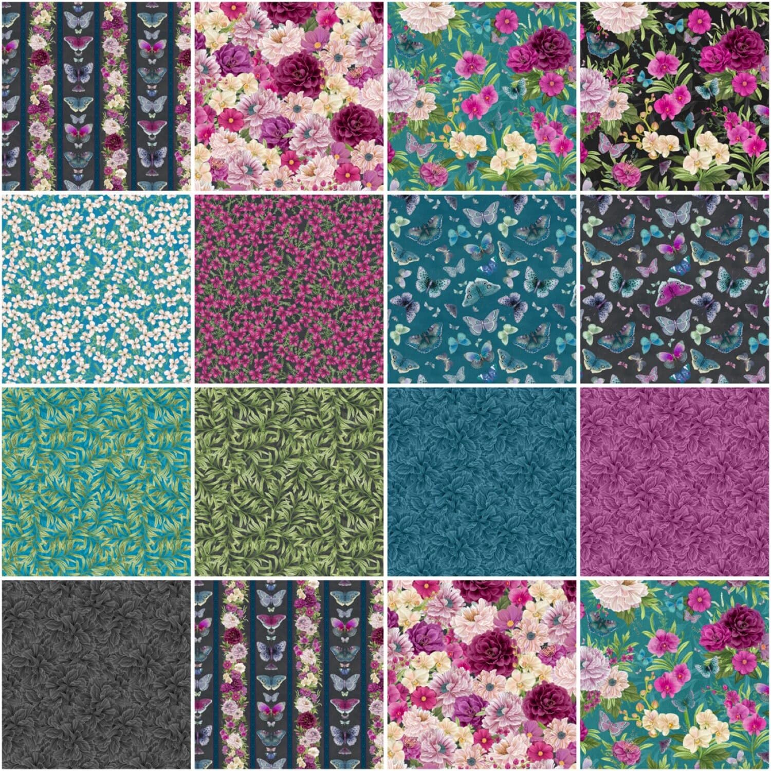 Wilmington Prints Midnight Garden Large Floral Allover, Fabric by The Yard (Black)