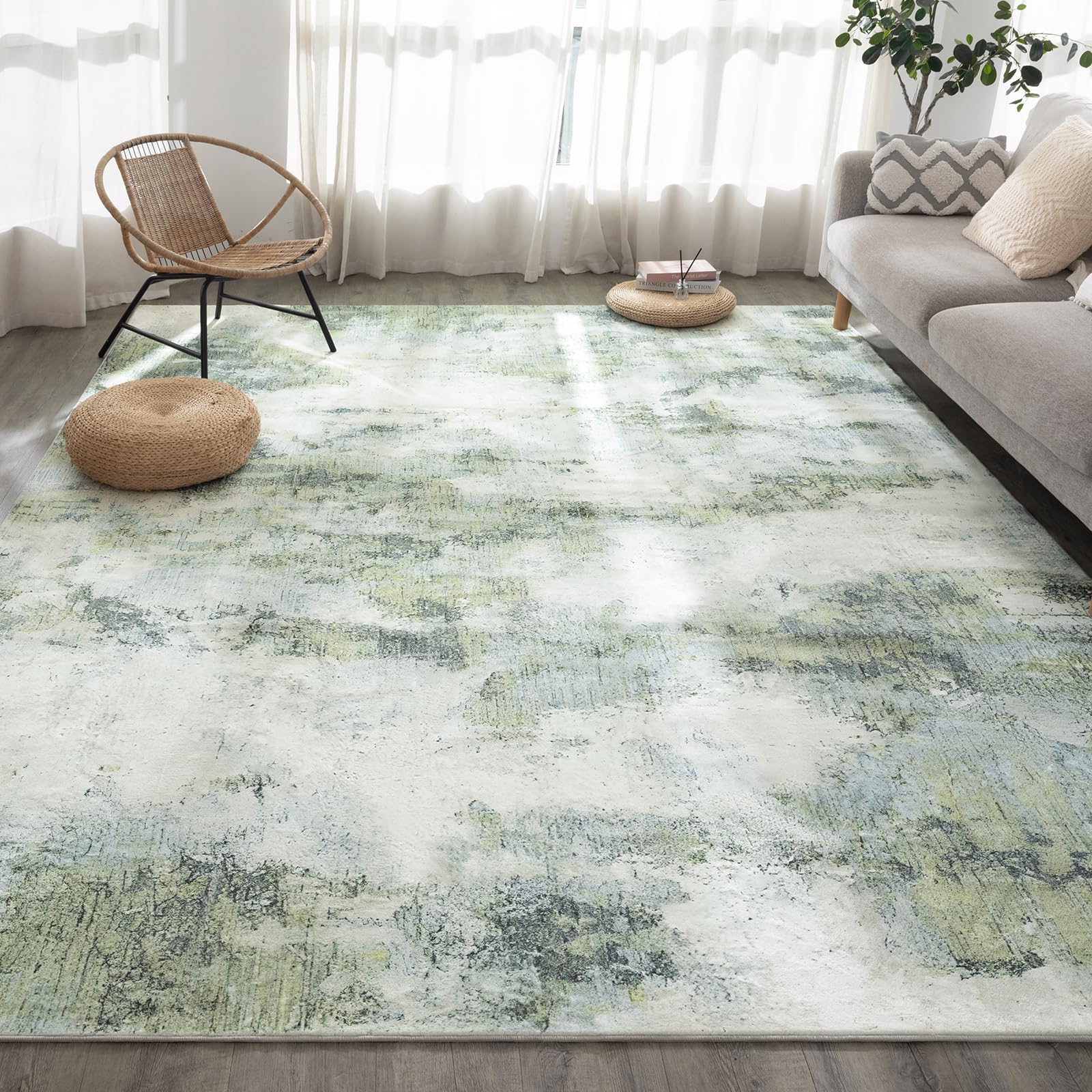 UMINEUX Living Room Rug 9'x12' Large Washable Area Rug with Anti-Slip Rubber Backing, Modern Abstract Low Pile Rugs, Ultra Soft & Thin, Non-Slip, Stain Resistant for Dining Room Bedroom Home Decor