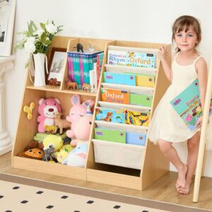 troopville kids bookshelf and toy storage organizer, wooden kids book shelf,childrens bookshelf, bookcase for kids room,nursery bookcase for kids, children, toddlers