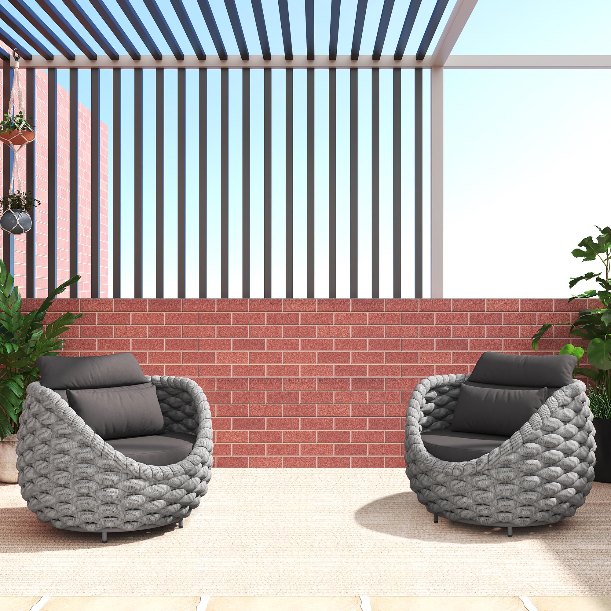 TWT 2 Pieces Patio Furniture Aluminum Armchair, All-Weather Outdoor Single Sofa, Metal Outdoor Chair with Dark Grey Cushions