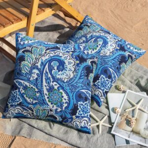 jasen outdoor pillow covers 18x18 waterproof set of 2, paisley outside pillow covers, decorative throw pillow cover for patio furniture white (no inserts)