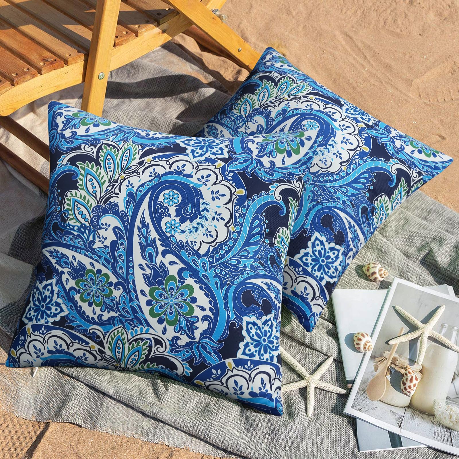 JASEN Outdoor Pillow Covers 18x18 Waterproof Set of 2, Paisley Outside Pillow Covers, Decorative Throw Pillow Cover for Patio Furniture White (No Inserts)