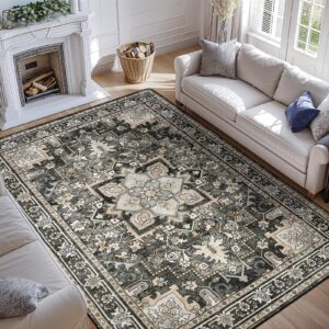 shilucheng 9x12 rugs for living room,soft low-pile machine washable rug clearance for bedroom dining room,non slip floor carpet kid & pet friendly (black)