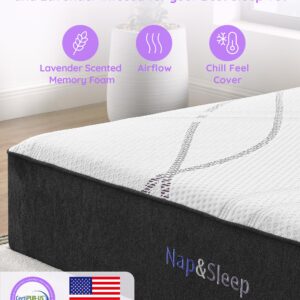 NAP&SLEEP Memory Foam Mattress - Lavender Infused with Cold Touch Cover, Medium Firm to Plush Feel, Helps with Sleep - Sizes Full, Queen, King, 10", 12", 14" (12" Medium, King (U.S. Standard))