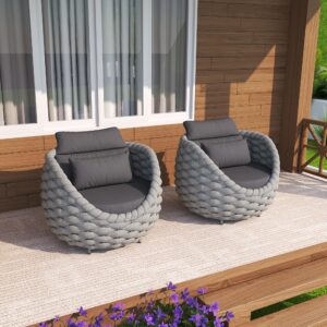 twt 2 pieces patio furniture aluminum armchair, all-weather outdoor single sofa, metal outdoor chair with dark grey cushions